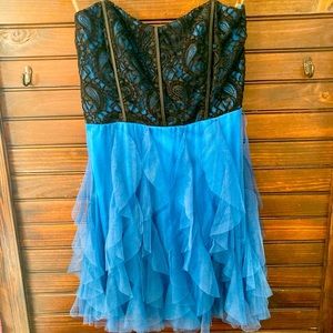 Teeze strapless blue and black lace dress, size 11